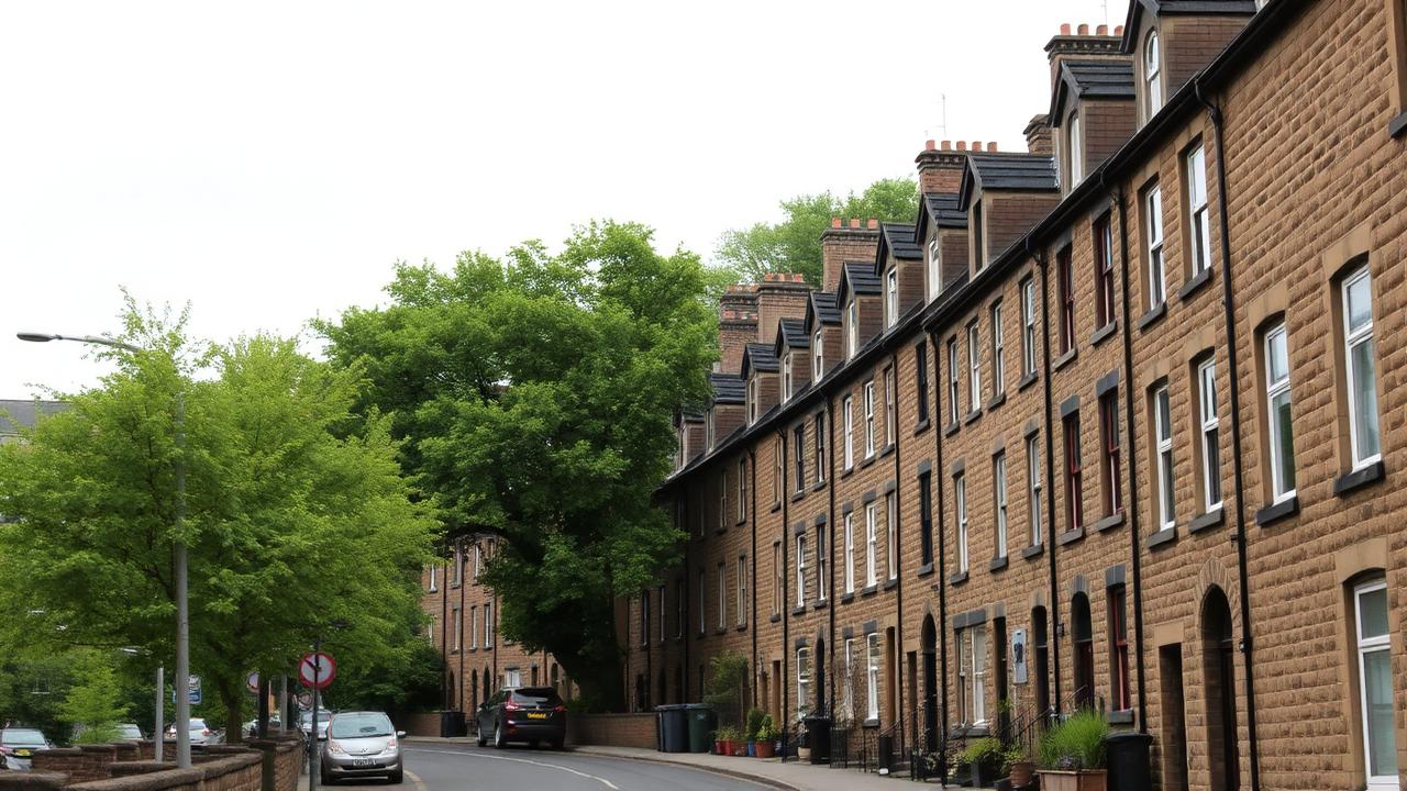 Sheffield residential street climbing a hill, JBRC Ltd electrician coverage area